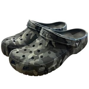 Crocs Classic Clogs Shoes Camo Seasonal Graphic Black/Slate Grey Men 7 Womens 9